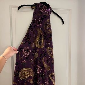 Paisley purple high neck dress with open back
